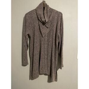 Linda Lundstrom Womens Sweater Tunic XL Gray Geometric Cowl Neck Hobo Lagenlook